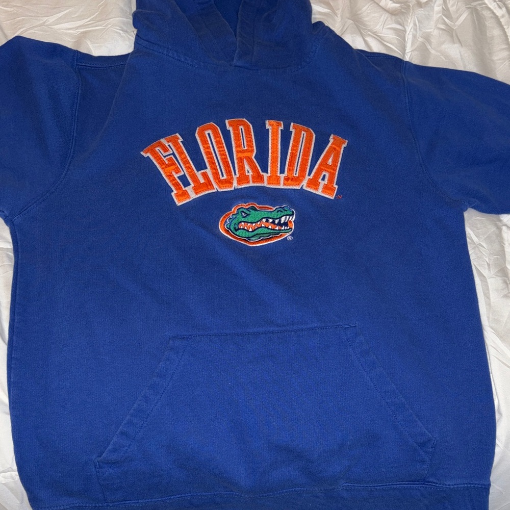 Adidas Blue Hoodie with Orange Accents